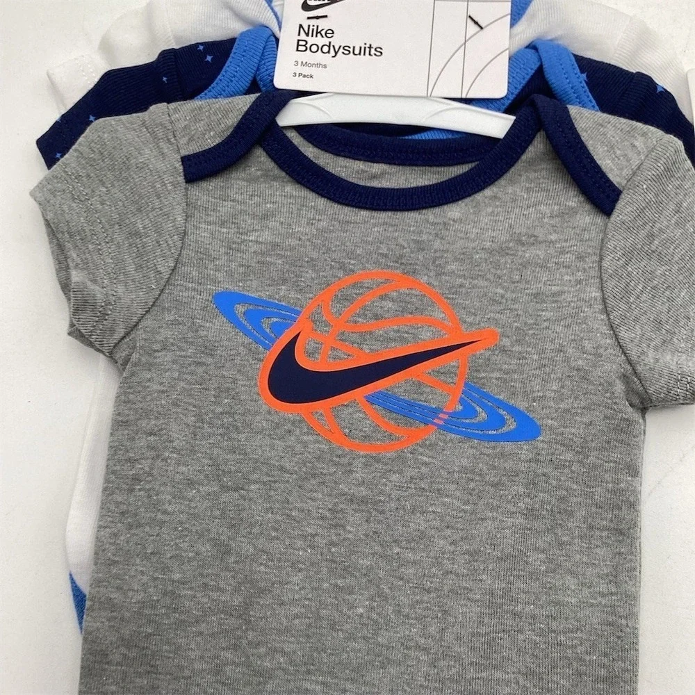 Nike Baby Bodysuits‎ 3-Pack Unisex 3M Midnight Navy Gray Just Do It Swoosh